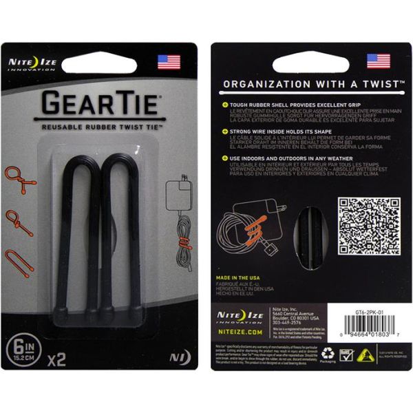 Nite Ize Gear Tie 6 Vaijeri 2 kpl:n pakkaus musta