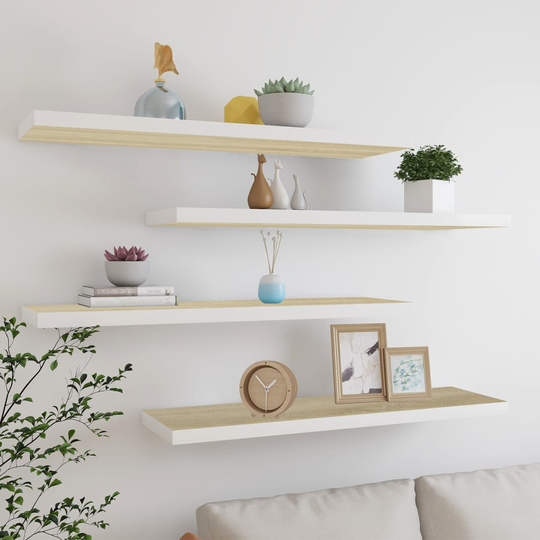 vidaXL Kelluvat seinähyllyt 4kpl tammi ja valkoinen 120x23,5x3,8cm MDF