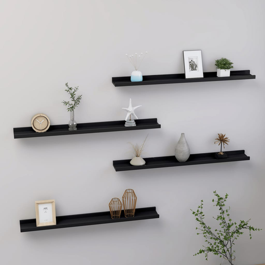 vidaXL Seinähyllyt 4 kpl musta 80x9x3 cm