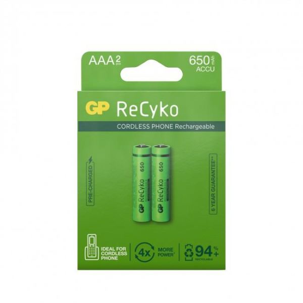 GP Batteries ReCyko 650 Ladattavat paristot AAA, 2-pakkaus