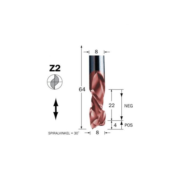 Cobolt 60-153MC Spiraalijyrsin D=8, L=22, TL=64, Z=2
