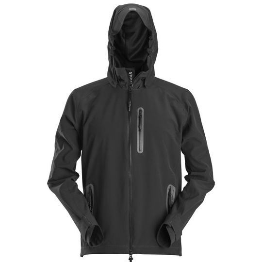 Snickers 1218 FlexiWork Softshell-takki musta, vedenpitävä, irrotettava huppu XS