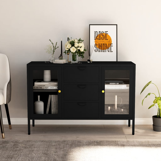 vidaXL Senkki musta 105x35x70 cm teräs ja karkaistu lasi
