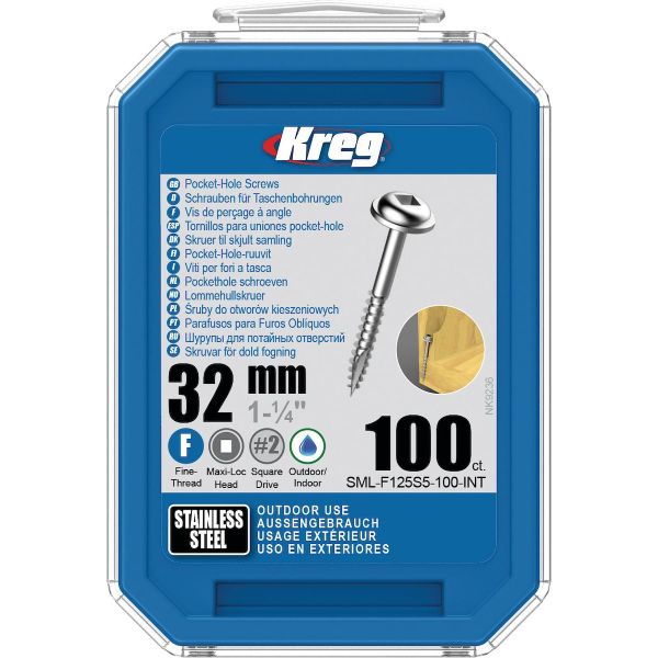 Kreg SML-F125S5-100-INT Ruuvi 32 mm Ø, ruostumaton, Maxi-Loc, 100-pakkaus