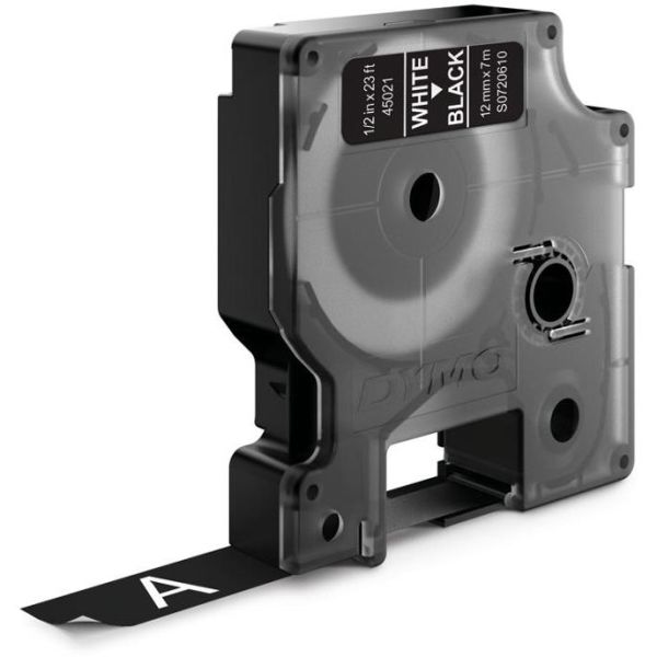 DYMO Standard D1 Teippi 12mm Valkoinen teksti, musta pohja