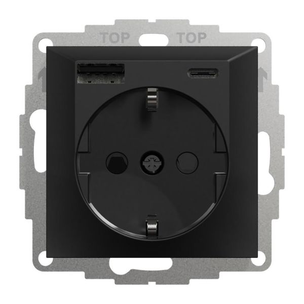 Elko USB A+C 3A Schuko sv Latausliitäntä musta