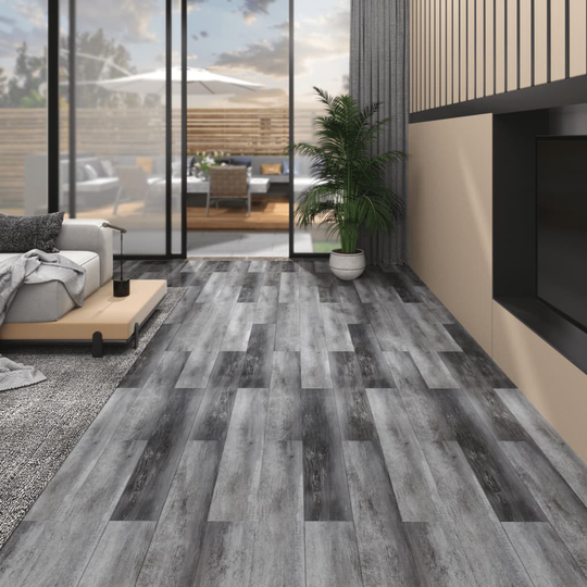 vidaXL PVC-lattialankut 4,46 m² 3 mm itseliimautuva kiiltävä harmaa