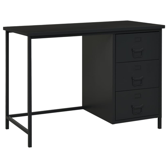 vidaXL Teollinen työpöytä laatikoilla musta 105x52x75 cm teräs