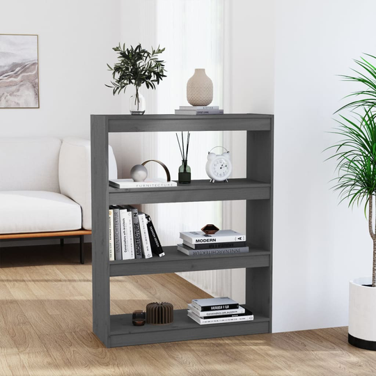 vidaXL Kirjahylly/tilanjakaja harmaa 80x30x103,5 cm täysi mänty