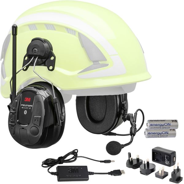 3M Peltor WS Alert XP Kuulonsuojain Bluetooth, kypäräkiinnitys, latauspaketti