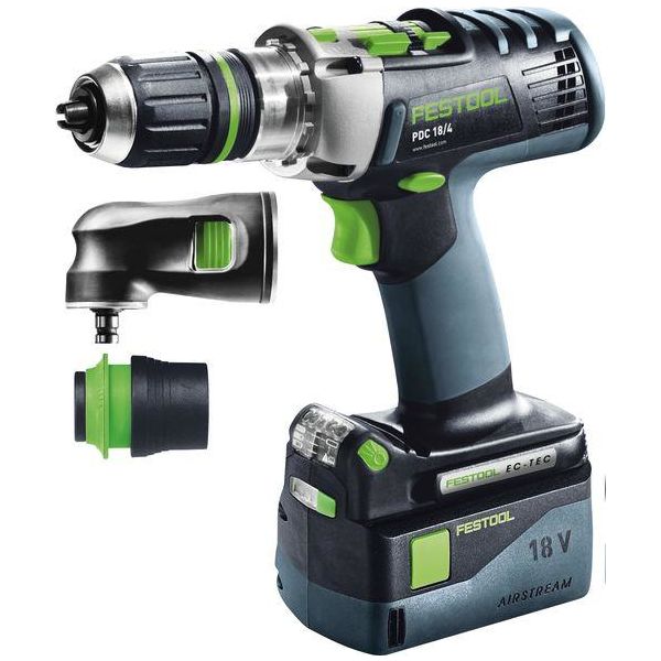 Festool PDC 18/4 Li 5,2-Set QUADRIVE Iskevä ruuvinväännin sis. akut, SCA 8 -laturin ja kulmaosan