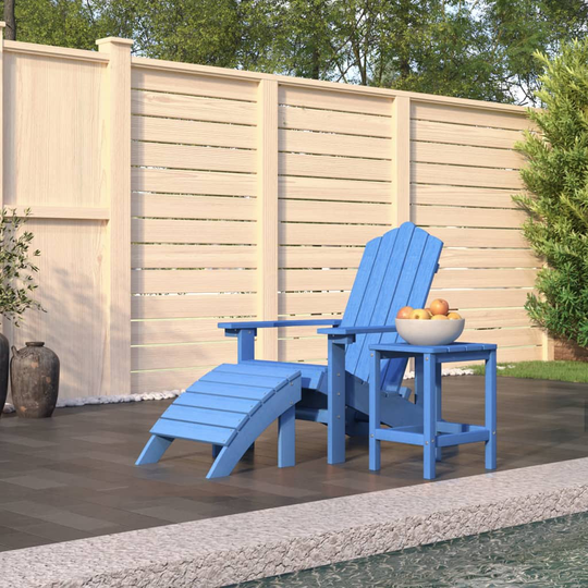 vidaXL Adirondack puutarhatuoli jalkatuella/pöydällä HDPE vedensininen