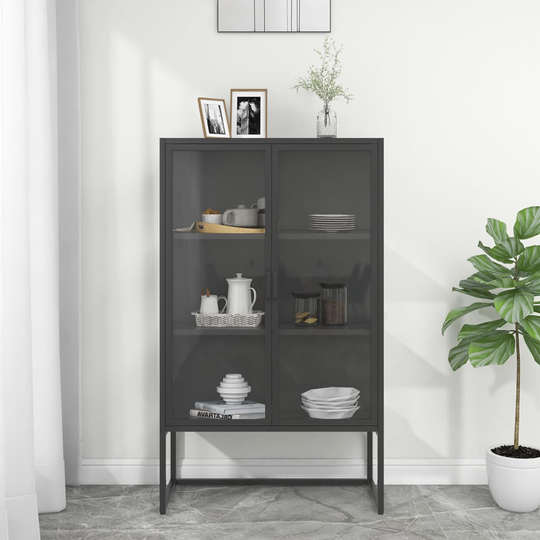 vidaXL Kaappi antrasiitti 80x35x135 cm teräs ja karkaistu lasi