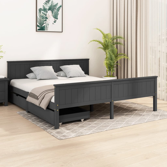 vidaXL Sängynrunko 2 vetolaatikolla tummanharm. täysi mänty 180x200 cm