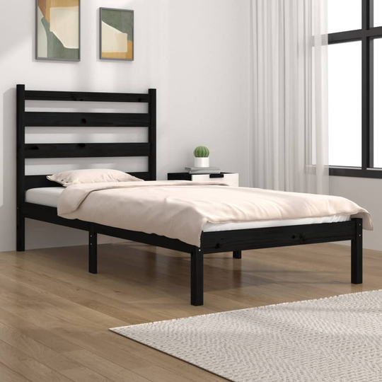 vidaXL Sängynrunko musta täysi mänty 90x200 cm