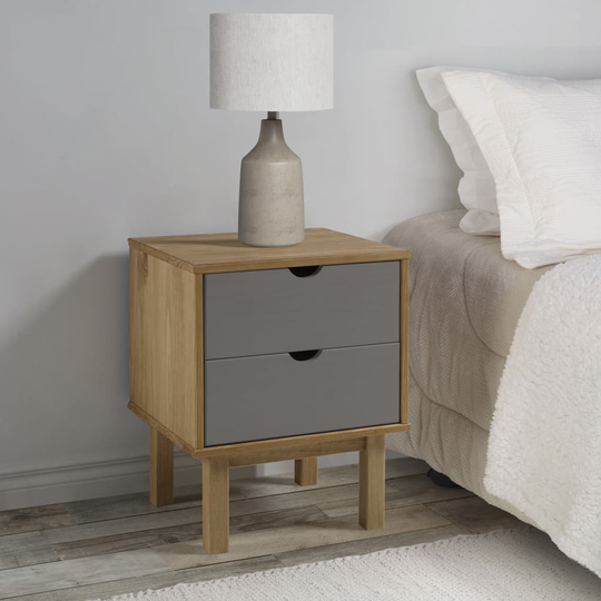 vidaXL Yöpöytä ruskea ja harmaa 46x39,5x57 cm täysi mänty