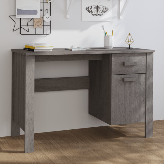 vidaXL Työpöytä vaaleanharmaa 113x50x75 cm täysi mänty