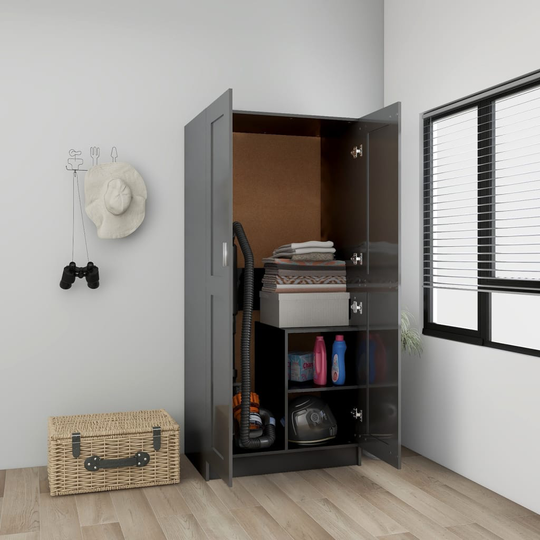 vidaXL Vaatekaappi korkeakiilto harmaa 82,5x51,5x180 cm lastulevy