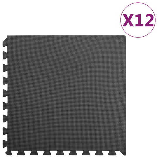 vidaXL Lattiamatot 12 kpl 4,32 ㎡ EVA-vaahto musta
