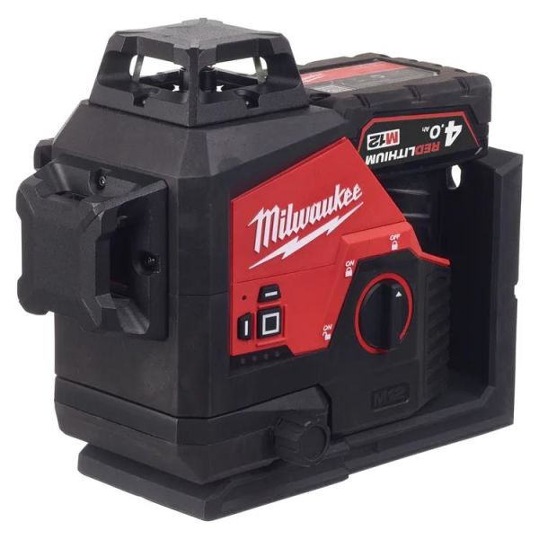 Milwaukee M12 3PL-401C Ristilaser vihreä, sis. akut ja laturin