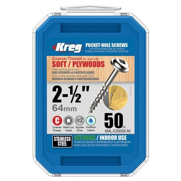 Kreg SML-C250S5-50 Ruuvi 64 mm, ruostumatonta terästä 50 kpl:n pakkaus