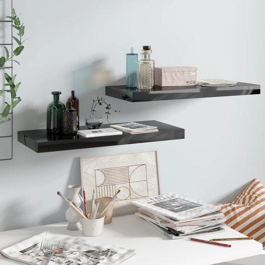 vidaXL Kelluvat seinähyllyt 2kpl kork.kiilto musta 60x23,5x3,8 cm MDF