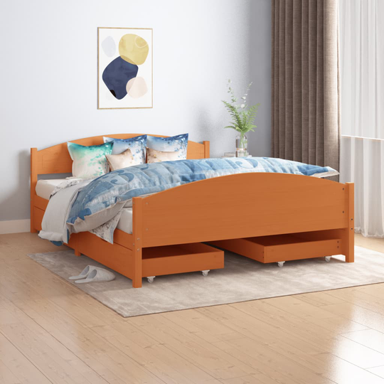 vidaXL Sängynrunko 4 vetolaatikolla hunajanrusk täysi mänty 160x200 cm