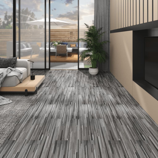 vidaXL PVC-lattialankut 4,46 m² 3 mm itseliimautuva raidallinen harmaa
