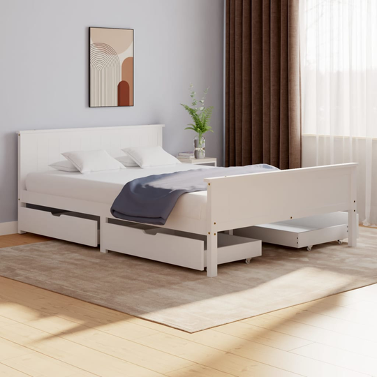 vidaXL Sängynrunko 4 vetolaatikolla valkoinen täysi mänty 140x200 cm
