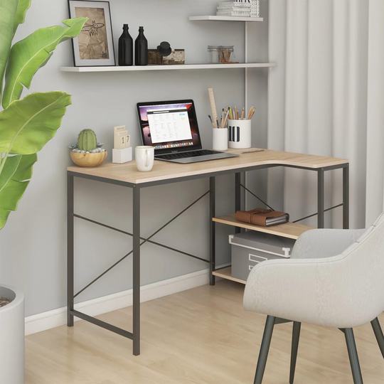 vidaXL Tietokonepöytä musta ja tammi 110x72x70 cm lastulevy