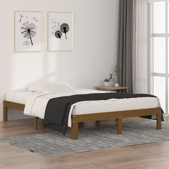 vidaXL Sängynrunko hunajanruskea täysi puu 135x190 cm 4FT6 Double