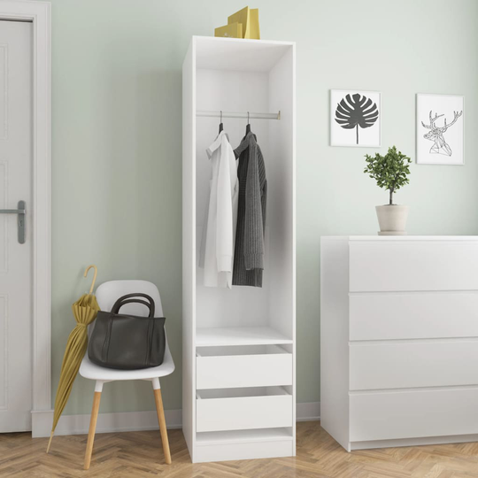 vidaXL Vaatekaappi vetolaatikoilla valkoinen 50x50x200 cm lastulevy