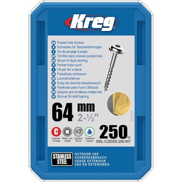 Kreg SML-C250S5-250-INT Ruuvi 64 mm Ø, ruostumaton, Maxi-Loc 250-pakkaus