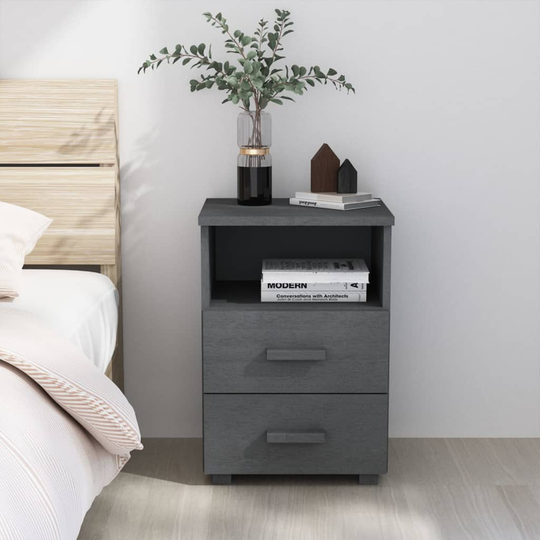 vidaXL Yöpöytä tummanharmaa 40x35x62 täysi mänty