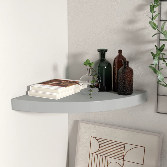 vidaXL Kelluva kulmahylly harmaa 35x35x3,8 cm MDF