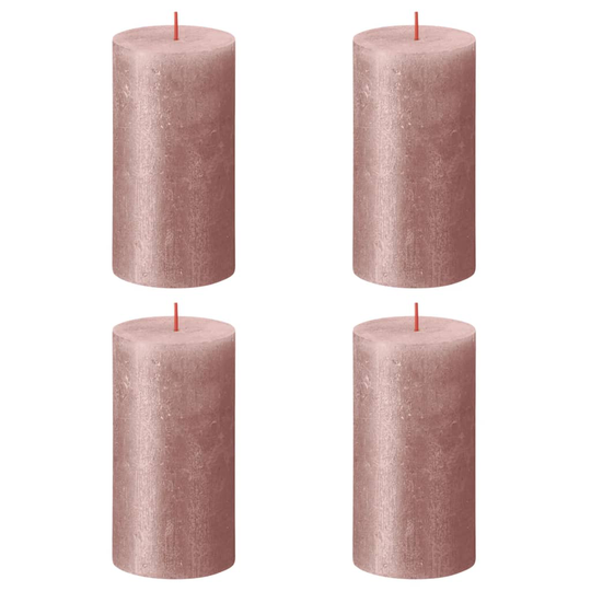 Bolsius Pilarikynttilät Shimmer 4 kpl rustiikkinen 130x68 mm pinkki