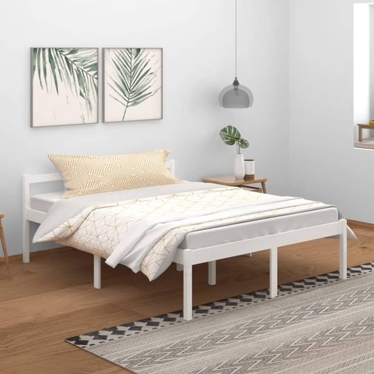vidaXL Sängynrunko valkoinen täysi mänty 150x200 cm 5FT King