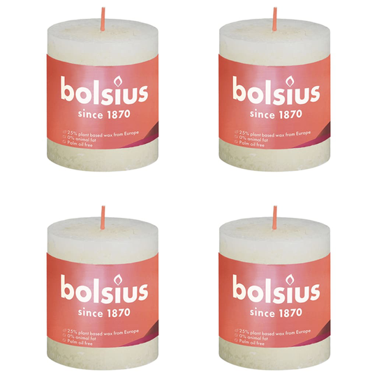 Bolsius Pilarikynttilät Shine 4 kpl 80x68 mm pehmeä helmi