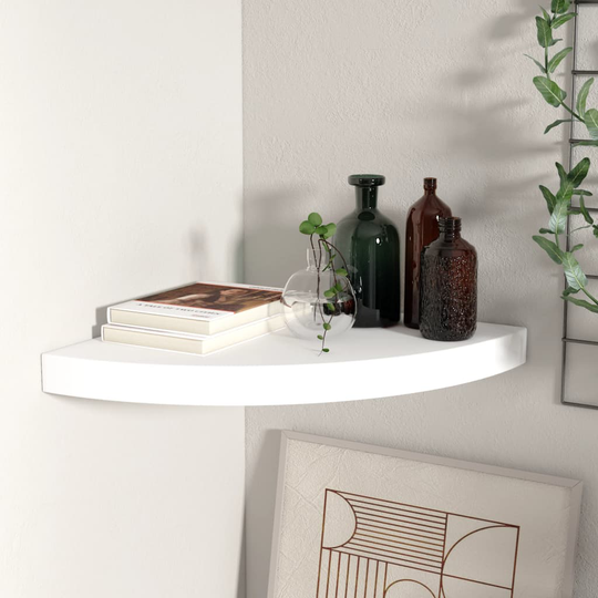 vidaXL Kelluva kulmahylly valkoinen 35x35x3,8 cm MDF