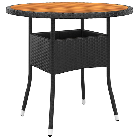 vidaXL Puutarhapöytä Ø80x75 cm akaasiapuu ja polyrottinki musta