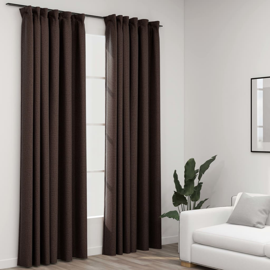 vidaXL Pellavamaiset pimennysverhot koukuilla 2kpl rusk/harm 140x245cm