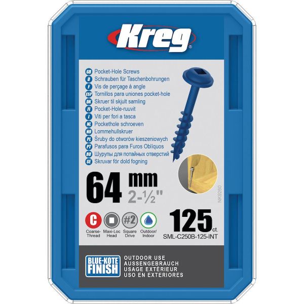Kreg SML-C250B-125-INT Ruuvi 64 mm Ø, Blue-Kote, 125-pakkaus