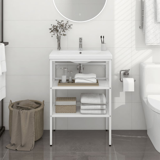 vidaXL Kylpyhuoneen pesualtaan kehys valkoinen 59x38x83 cm rauta
