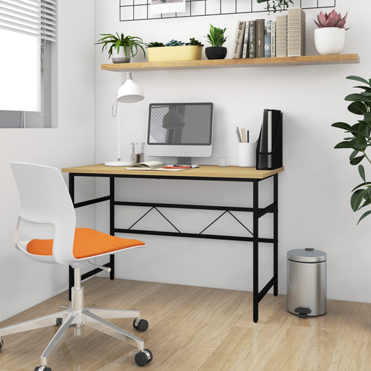 vidaXL Tietokonepöytä musta ja vaalea tammi 105x55x72 cm MDF/metalli
