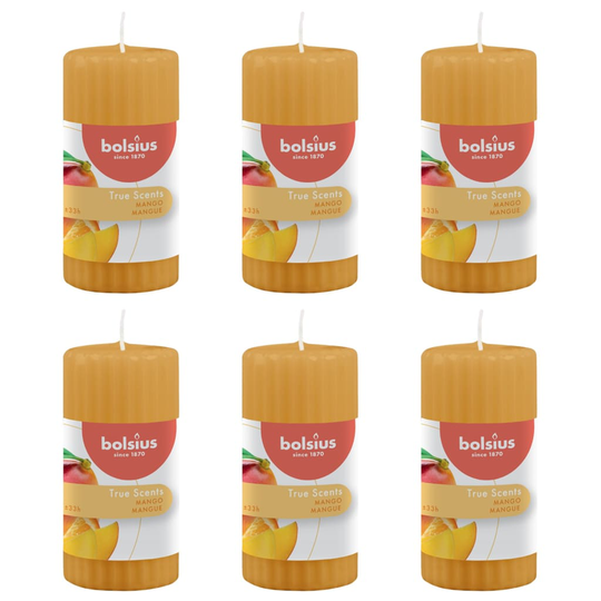 Bolsius Tuoksupilarikynttilät True Scents 6 kpl 120x58 mm mango