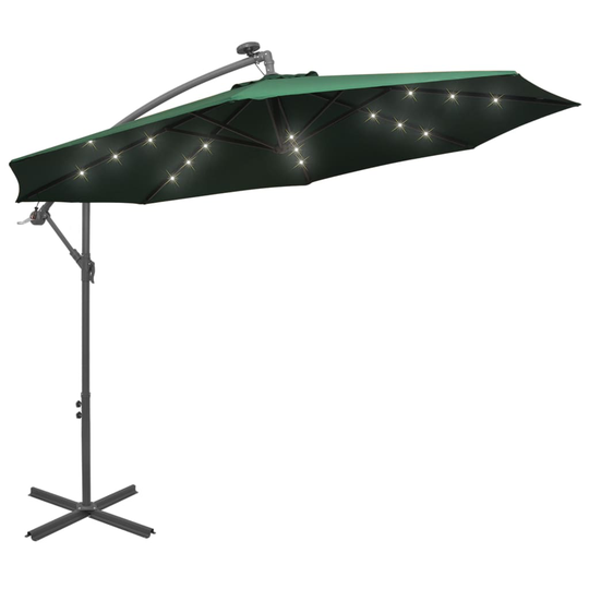 vidaXL Roikkuva Päivänvarjo LED-valoilla 300cm Metallitanko vihreä