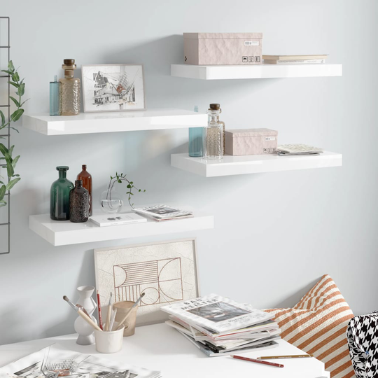 vidaXL Kelluvat seinähyllyt 4 kpl korkeakiilto valk. 50x23x3,8 cm MDF