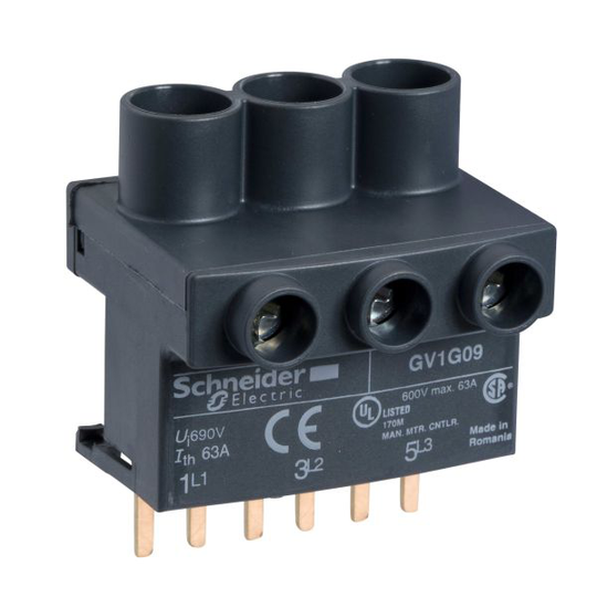 Schneider Electric GV1G09 Kytkentäprofiili malliin GV2G