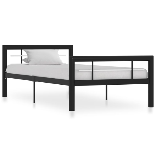 vidaXL Sängynrunko musta ja valkoinen metalli 90x200 cm