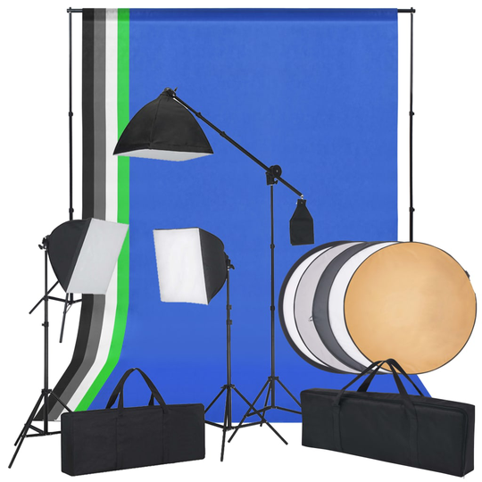 vidaXL Valokuvastudiosetti softbox-valot, taustakankaat ja heijastimet